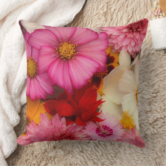 Oreiller de jet vibrant rose et rouge floral