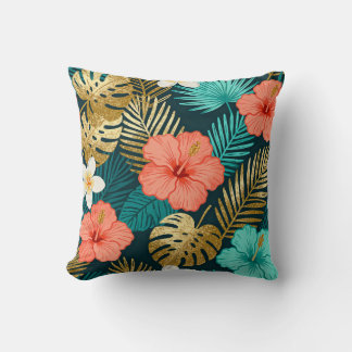 Oreiller de jeté à motif floral tropical