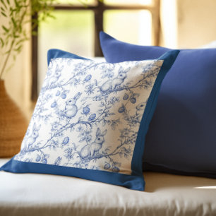 Oreiller de jeté de Pâques Toile Elegant Blue Bunn