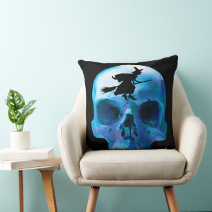 Oreiller de la sorcière d'Halloween et du crâne