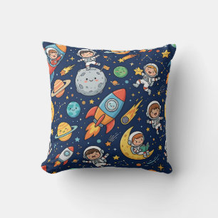 Oreiller de lancer Astronaute Lune Fusée