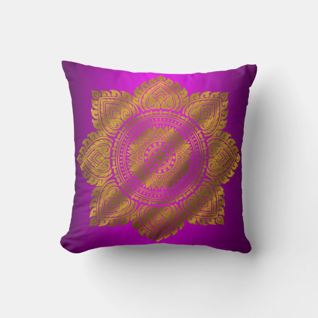 Oreiller de luxe Mandala Or Violet (Recto)
