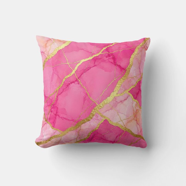 Oreiller de luxe moderne en marbre rose chaud et o (Recto)