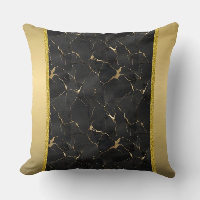 Oreiller de luxe noir et or marbré (Recto)