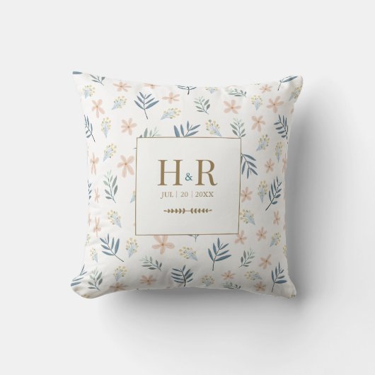 Oreiller de mariage à monogramme Fleur sauvage (Recto)