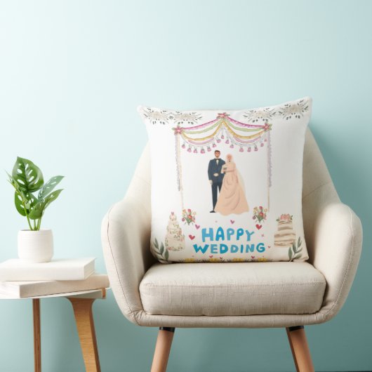 Oreiller de mariage heureux – Fond blanc  (Chaise)