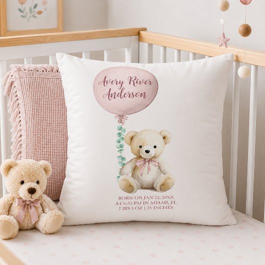 Oreiller de naissance Ourson Rose
