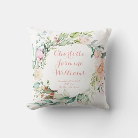 Oreiller de naissance personnalisé avec monogramme (Recto)