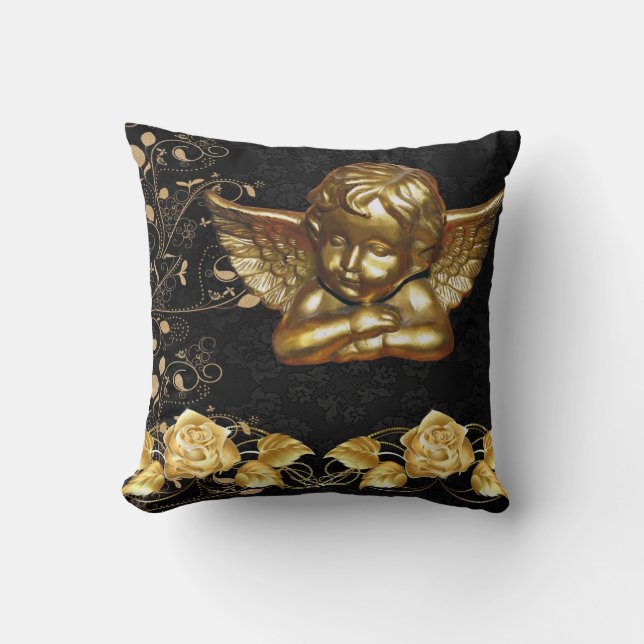 Oreiller de Noël, ange floral doré (Recto)