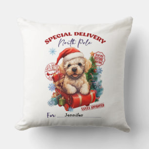 Oreiller de Noël avec un caniche mignon