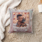 Oreiller de Noël Bébé et chiot aux yeux bleus (Couverture)