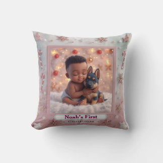 Oreiller de Noël Bébé et chiot aux yeux bleus