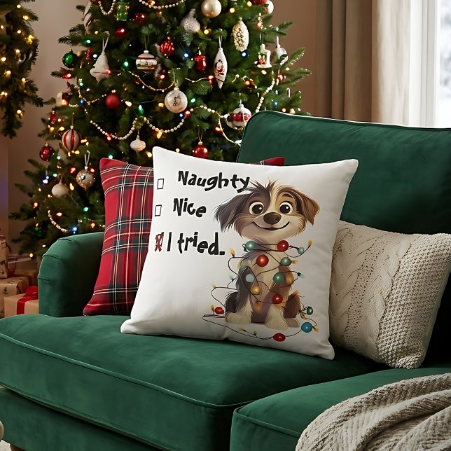 Oreiller de Noël drôle de chiot méchant ou gentil (Créateur téléchargé)