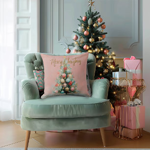 Oreiller de Noël en velours rose avec arbre stylis