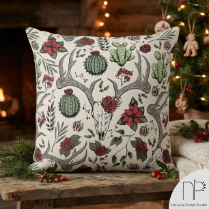 Oreiller de Noël Ferme Floral Cerf Crâne Bois de C