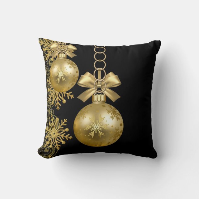 Oreiller de Noël jeté, Boules Dorées (Recto)