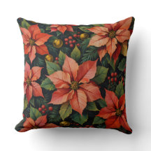 Oreiller de Noël – Poinsettias et Décoration de Fê