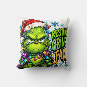 Oreiller de Noël visage de Grinch au repos