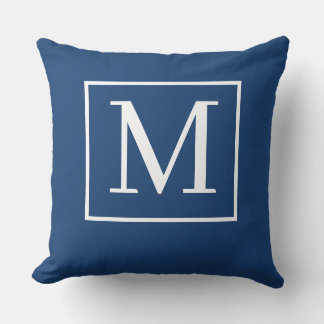 Oreiller décoratif à monogramme de famille bleu ma