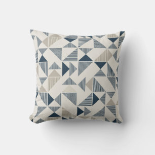 Oreiller décoratif à motif géométrique bleu et bei