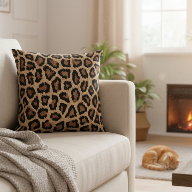 Oreiller décoratif à motif imprimé léopard sauvage (Leopard print decorative throw pillow.)