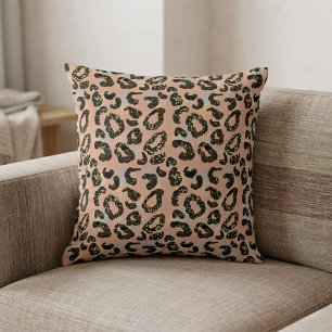 Oreiller décoratif à motif léopard et paillettes f