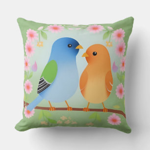 Oreiller décoratif à motifs d'oiseaux de dessin an