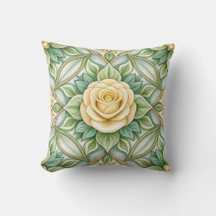 Oreiller décoratif avec une rose jaune