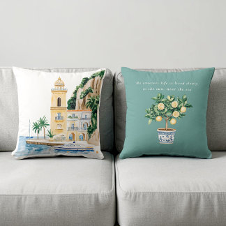 Oreiller décoratif citation côtière aquarelle citr
