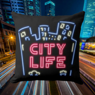 Oreiller décoratif City Life Neon Nights – Toit de