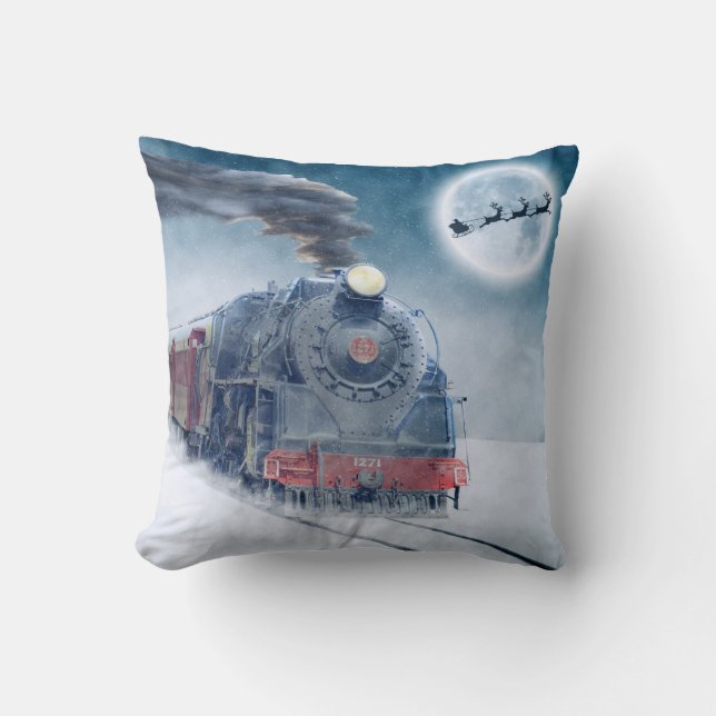 Oreiller décoratif de Noël sur le thème du train (Recto)