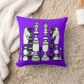 Oreiller décoratif d'échecs violet blanc noir (Couverture)