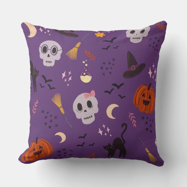 Oreiller décoratif d'Halloween – Crânes, citrouill (Recto)