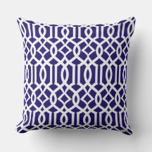 Oreiller décoratif en bleu marine et blanc à motif