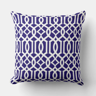 Oreiller décoratif en bleu marine et blanc à motif