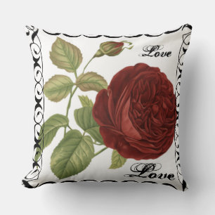 Oreiller Décoratif Fleur Rose Rouge Vintage