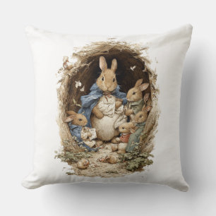 Oreiller décoratif fleurs de lapin de printemps