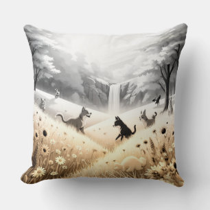 Oreiller décoratif fleurs jaune doré et eau qui co