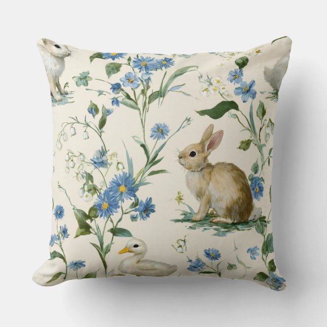 Oreiller décoratif fleurs lapin canard de printemp (Recto)