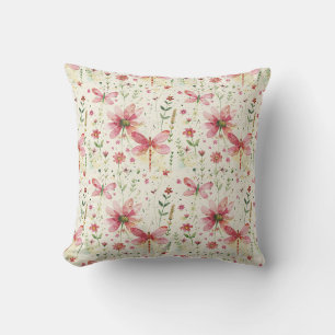 Oreiller décoratif floral à motif libellule rose p