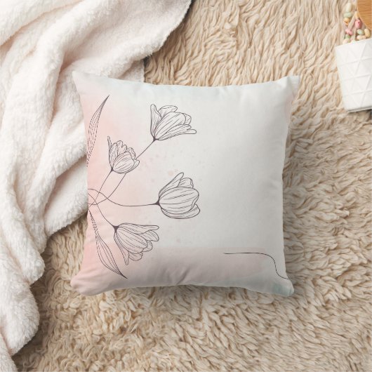 Oreiller décoratif floral aquarelle rose romantiqu (Couverture)