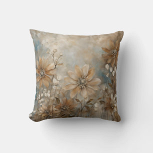 Oreiller décoratif floral de ferme bleu marron bei