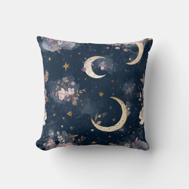 Oreiller décoratif floral Lune et Étoiles (Recto)