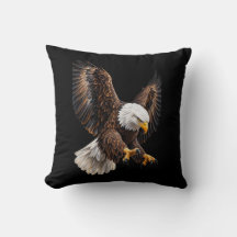 Oreiller décoratif graphique d'aigle chauve volant