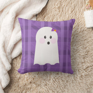 Oreiller décoratif Halloween carreaux violet fantô