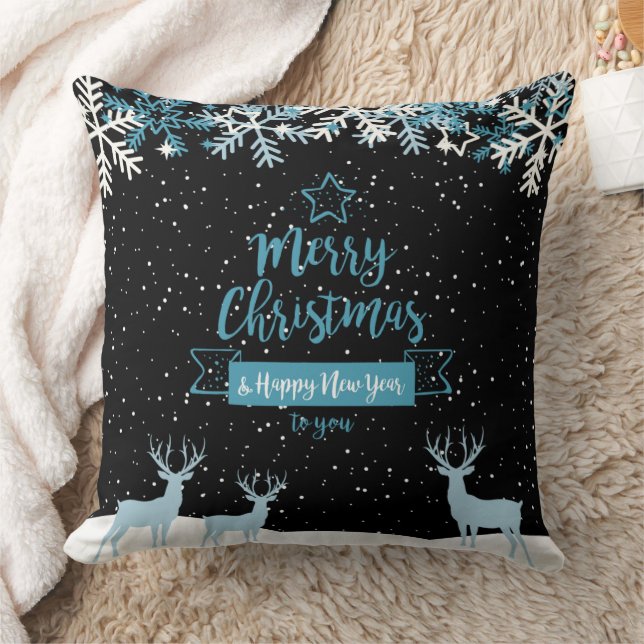 Oreiller décoratif Joyeux Noël Bleu Noir (Couverture)
