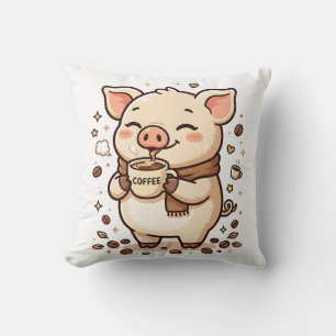 Oreiller décoratif Kawaii Coffee Pig