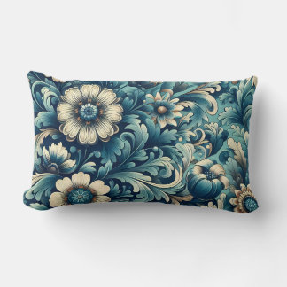 Oreiller décoratif lombaire floral ornemental bleu