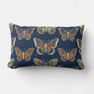 Oreiller décoratif lombaire papillon Navy Boho