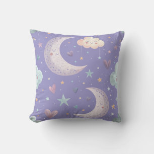 Oreiller décoratif Lune et Étoiles Violettes
